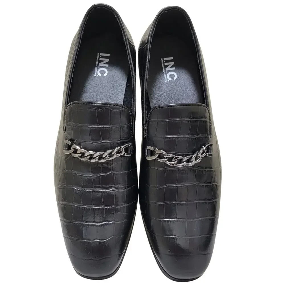 INC INTL Concepts Men Slip On Croc Embossed Loafers Magnus Size US 8M Black